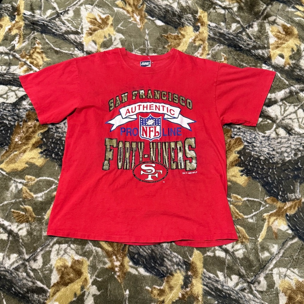 Vintage 1994 San Fransisco Forty Niners NFL Football Shirt Bike Tag